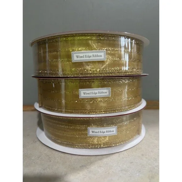 New Lot Of 3 Glitter Wired Edge Sheer Ribbon Ribbon 90 Ft X 1.5 in - Picture 1 of 6